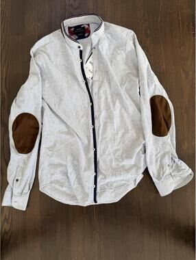 Zara Men's Long Sleeve Button Up Elbow Patch Shirt Relaxed Fir Size Medium NWT